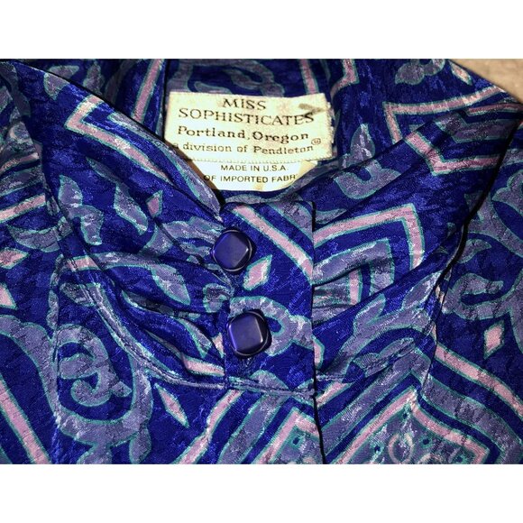 BLUE HIGH NECK PENDLETON BLOUSE SZ M MISS SOPHISTOCATES USA SECRETARY WOMENS - Picture 3 of 4